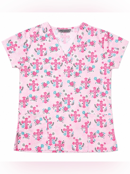 Wear For Care Tops - Wear For Care Pink Cross Scrub Top Size Small | V-Neck Medical Uniform | Nurse